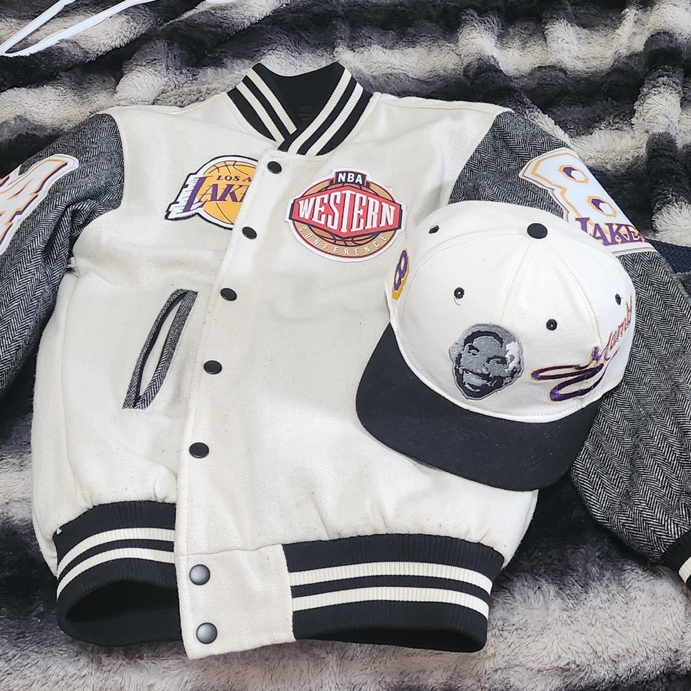 Customized 1 of 1 kobe varsity jacket starter brand and hat, collectors item,